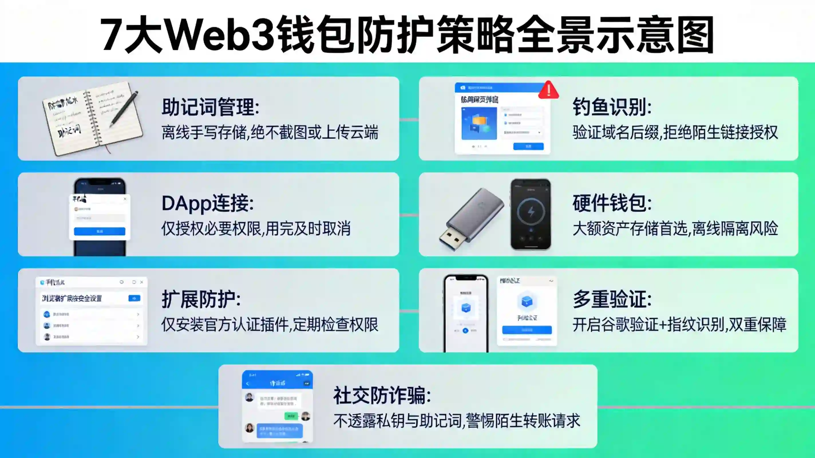 7大Web3钱包核心防护策略全景示意图