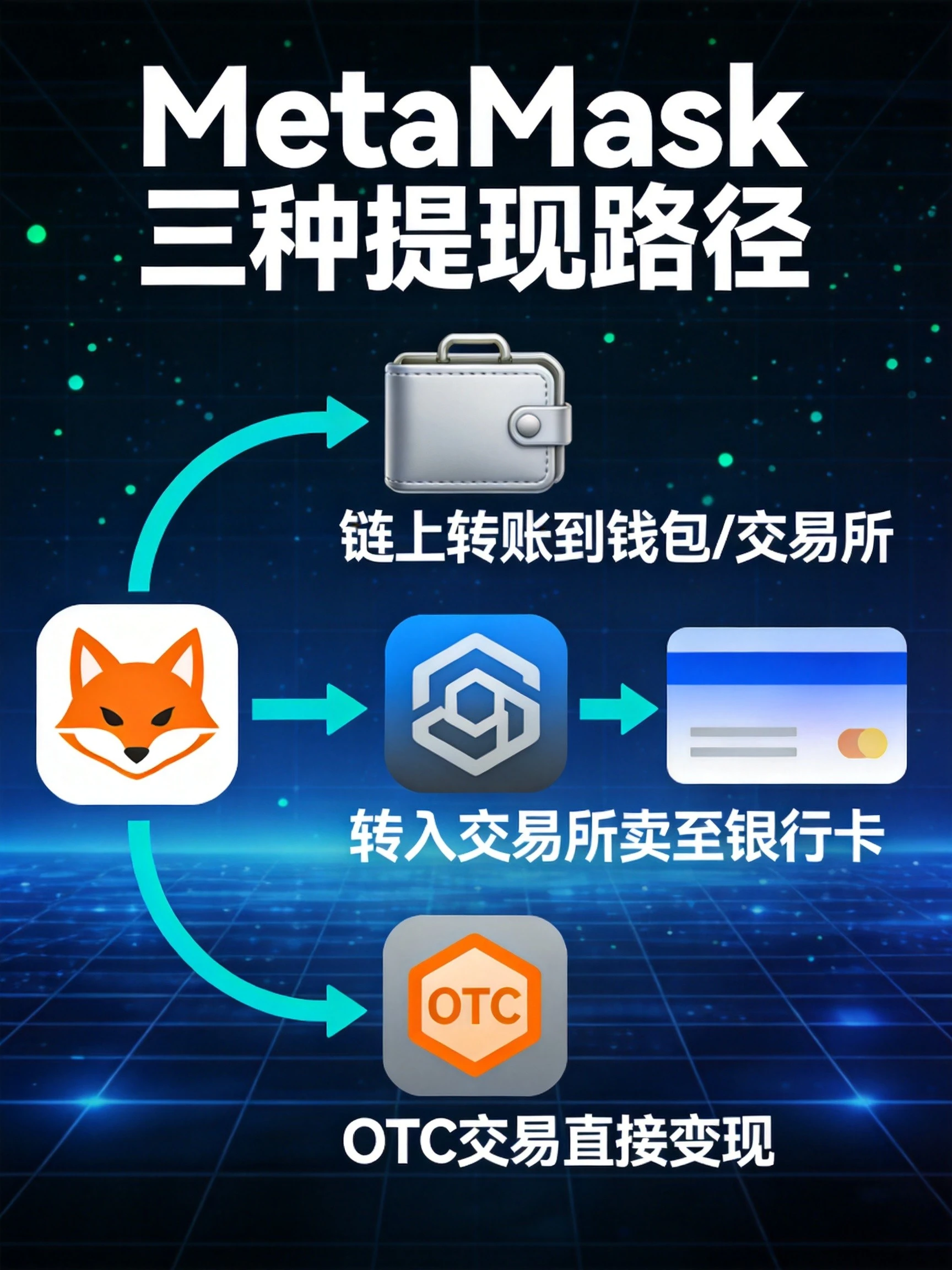 MetaMask三种提现路径流程图 
