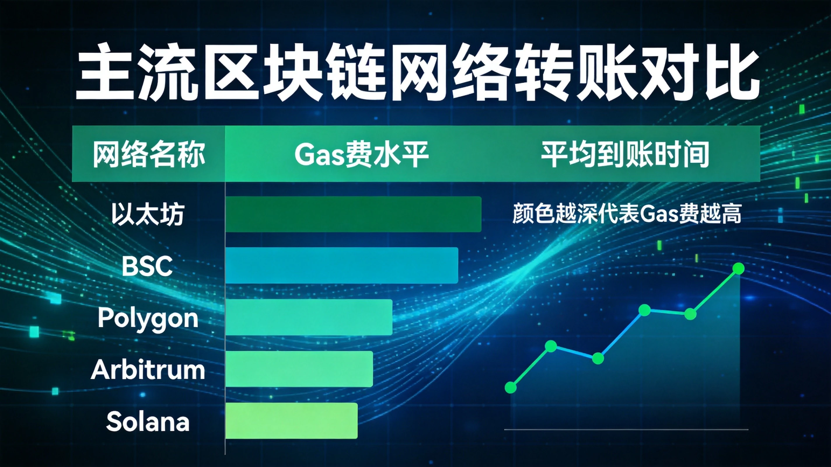 不同转账网络Gas费与到账时间对比图 